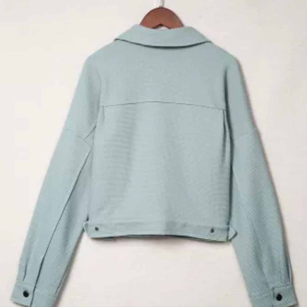 M & 2x left💕New sky blue waffle knit crop jacket - Picture 10 of 15